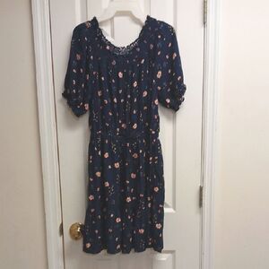 OLD NAVY Womens Summer Dress, Blue/Pink Floral, On/Off Shoulder, Size S